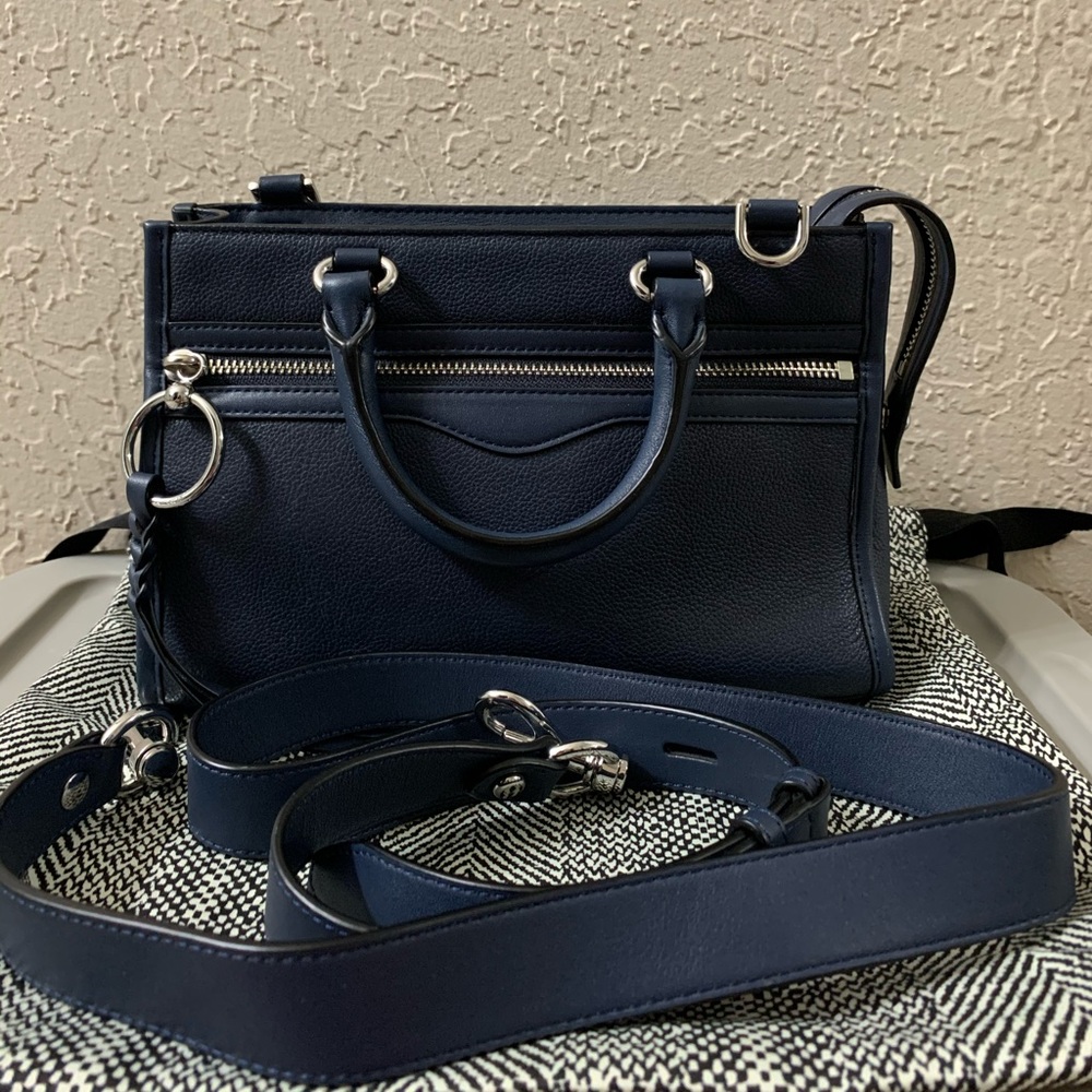 Rebecca Minkoff Micro Bedford Zip Leather Satchel Crossbody Navy